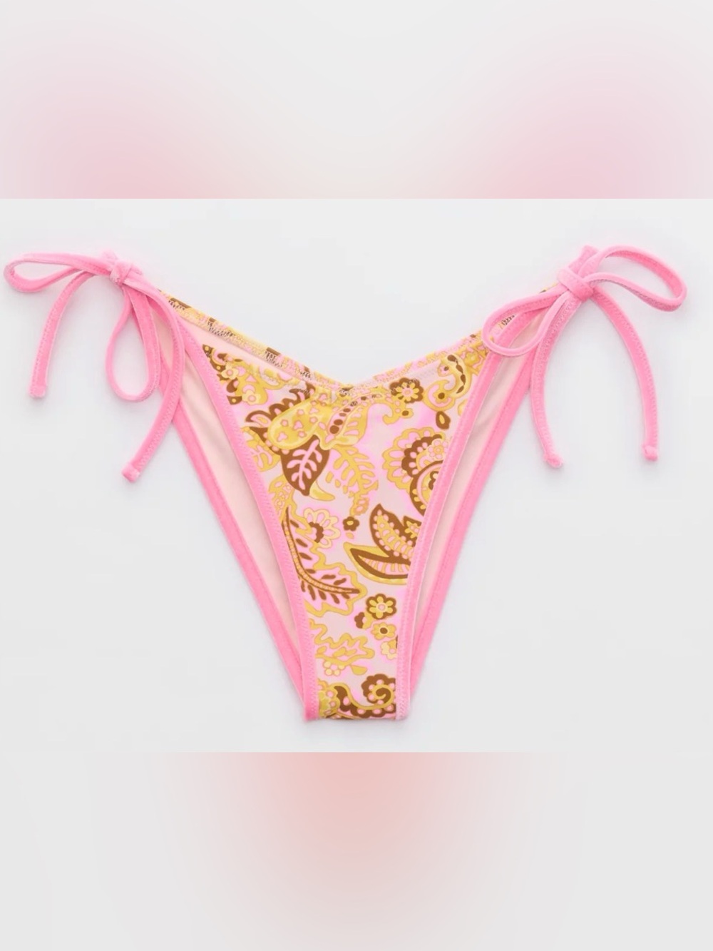 NWT Aerie Low Rise Tie Cheekiest Bikini Bottom Paisley Pink Velvet - Sz M
